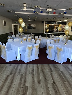 Room decoration for that special occasion. This is our smaller function room downstairs which seats 70 guests comfortably.